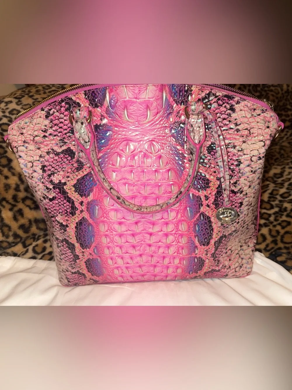 Brahmin Pink Python/Croc-Embossed Large Duxbury Bag & Matching Wallet BRAND NEW🩷